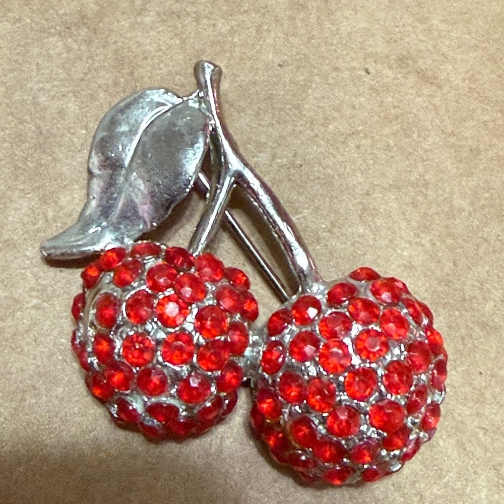 Vintage Red and Silver Cherry Brooch